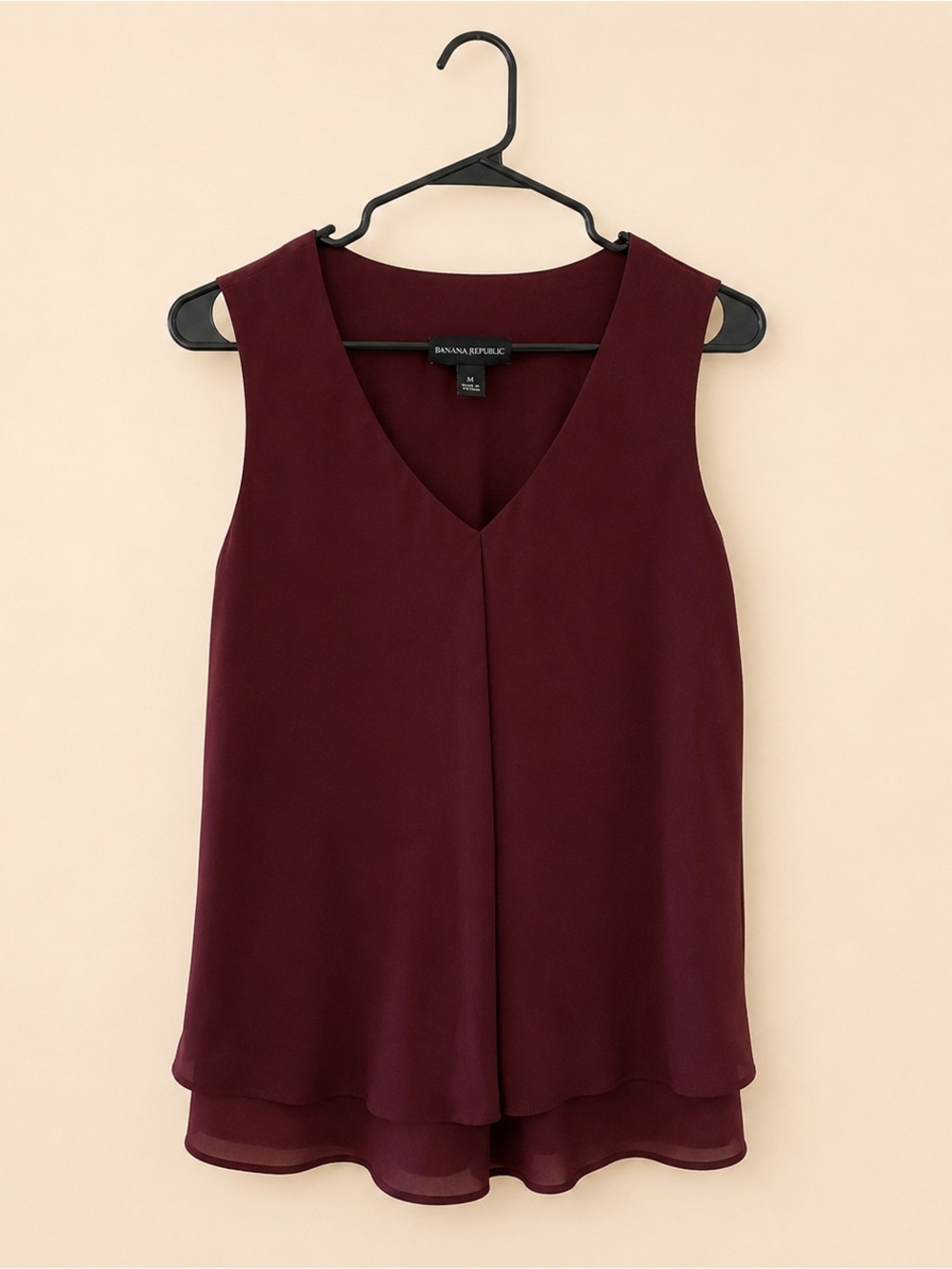 Frank Lyman Burgundy Layered Blouse Sleeveless V Neck Top Size 10